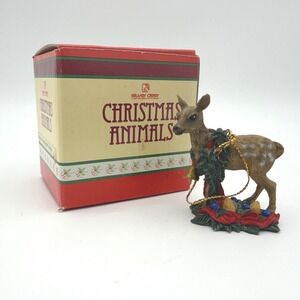 Silver Deer Christmas Animals Fawn Figurine Brown Tom Rubel Spotted Deer 1990